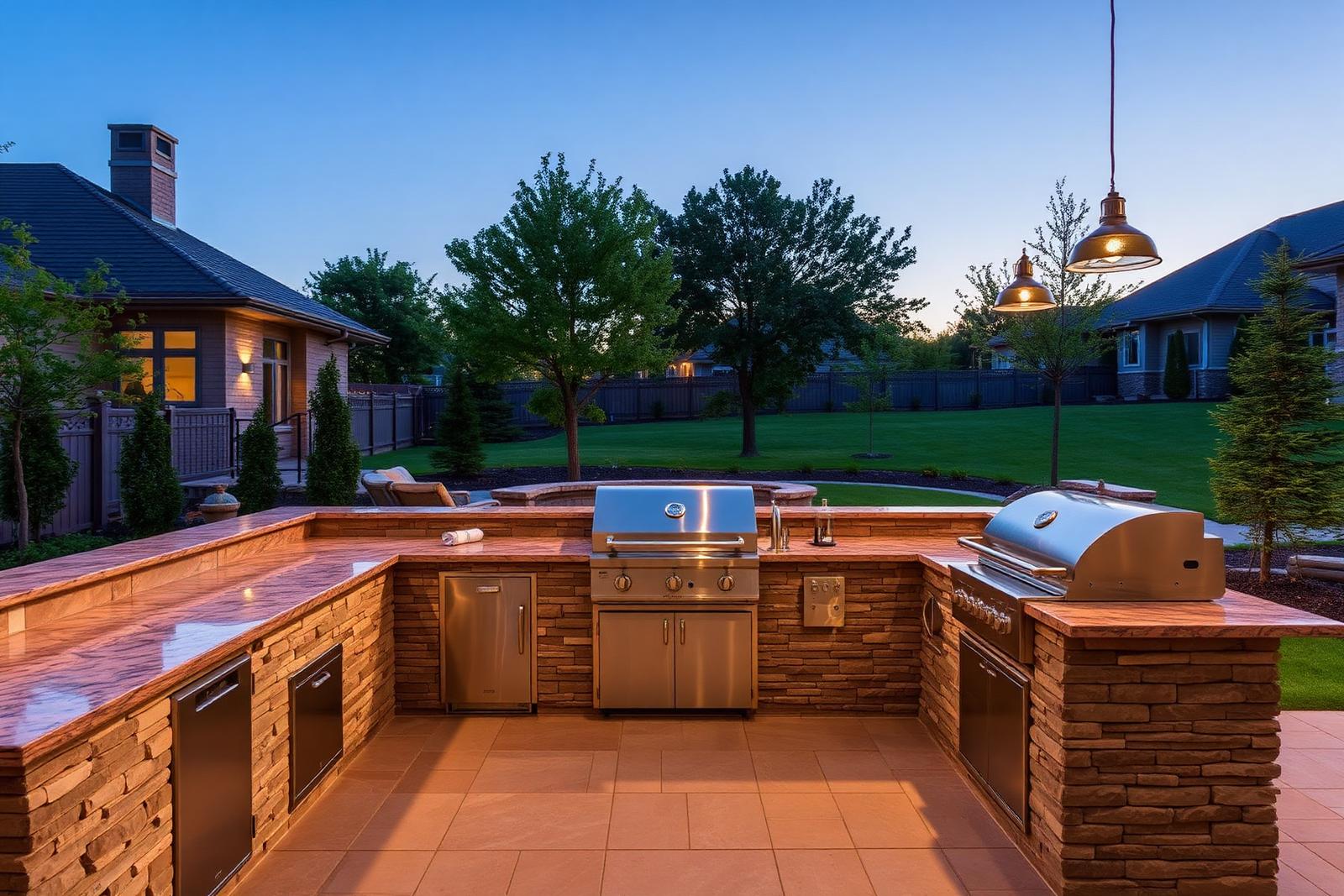Outdoor kitchen with built-in grill