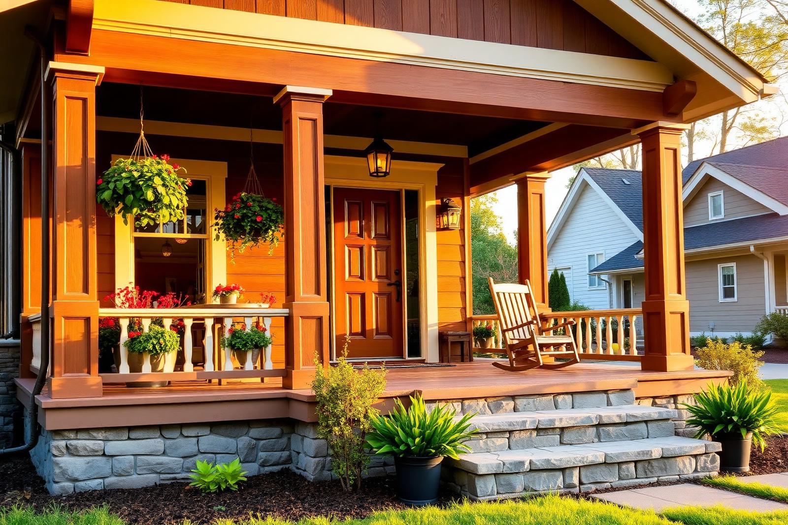 Front porch remodel with new columns and decking